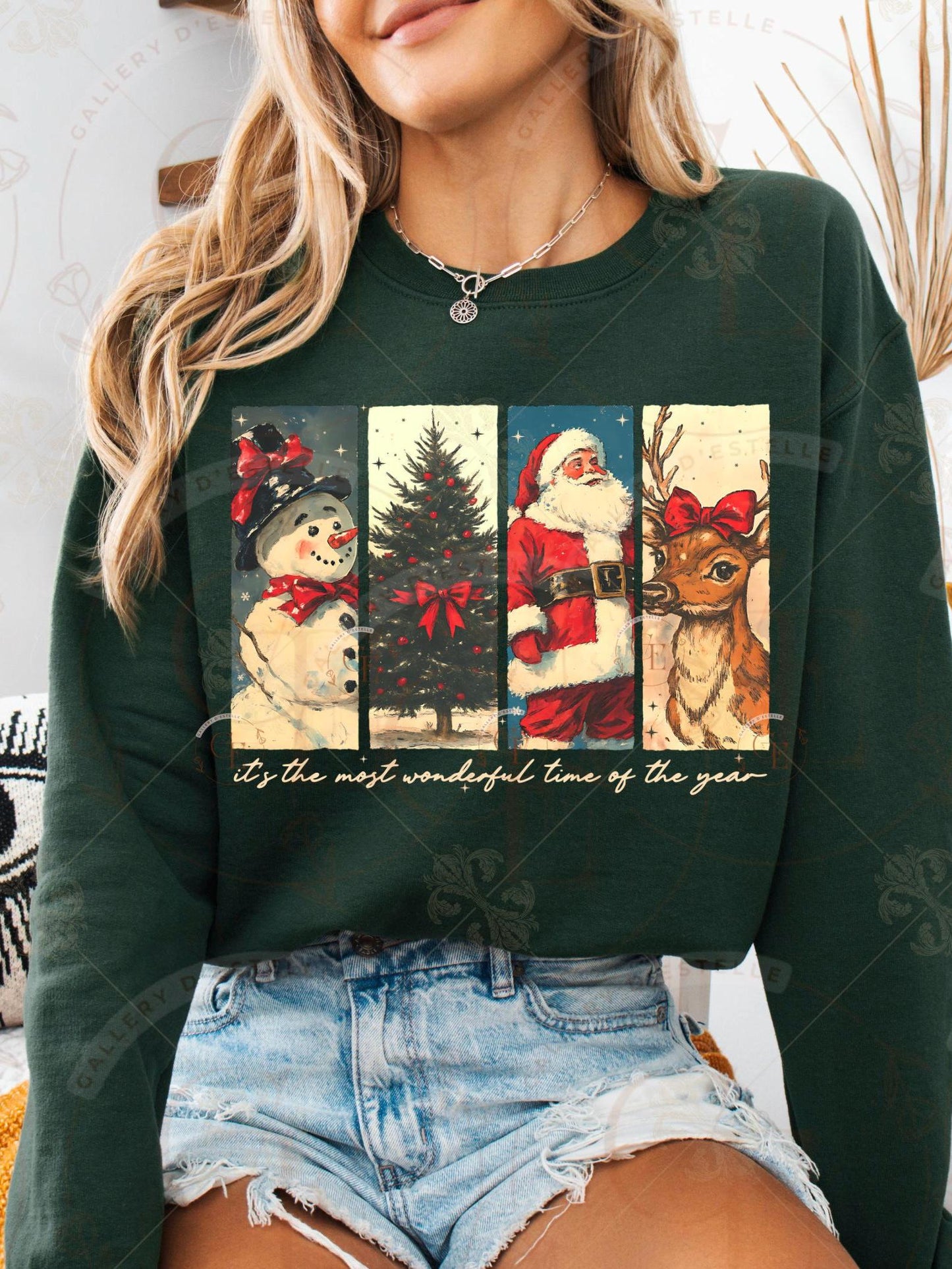 Vintage Christmas Brushstroke PNG, Retro Holiday Collage, Nostalgic Santa Snowman Tree Reindeer Graphic, Festive Shirt Design