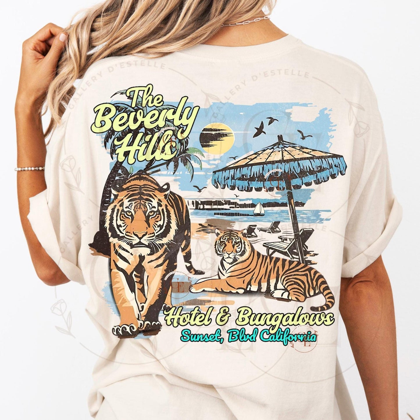 Retro Beverly Hills Tiger PNG, Vintage California Coastal Graphic, Trendy Summer Beach Shirt Design