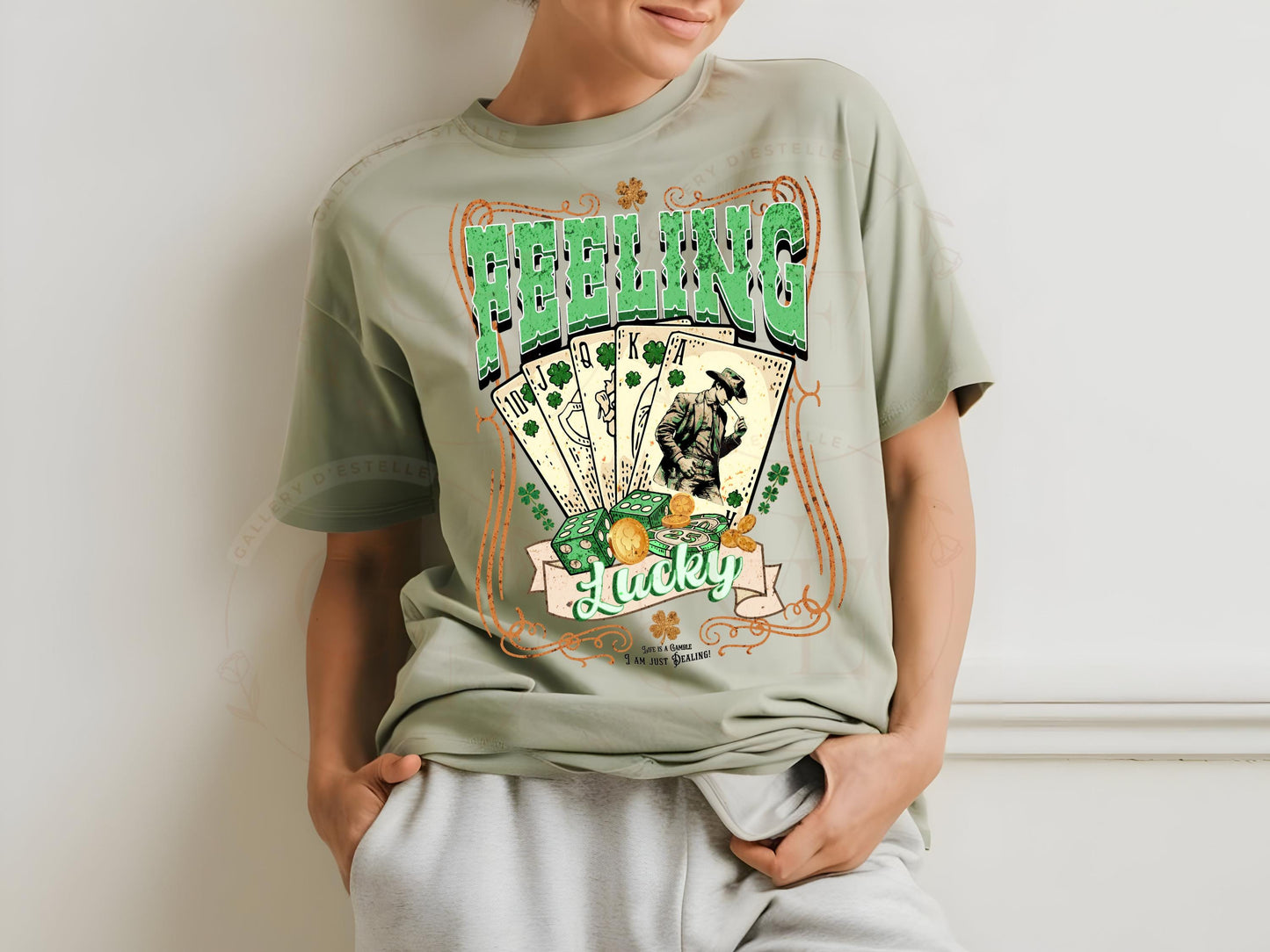 St. Patrick's Day Feeling Lucky PNG, Vintage Wild West Cowboy Poker Art, Festive Western Rodeo Shirt Design