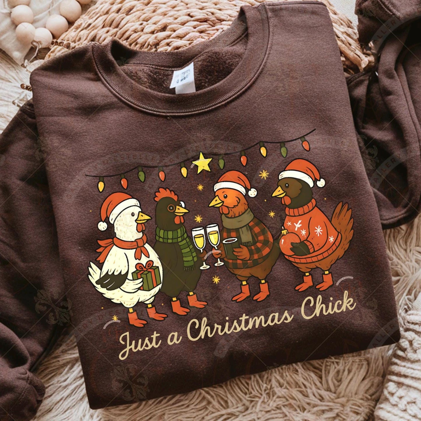 Just a Christmas Chick PNG, Festive Retro Chicken Graphic, Cute Farmhouse Holiday Art, Trendy Country Christmas Shirt Design