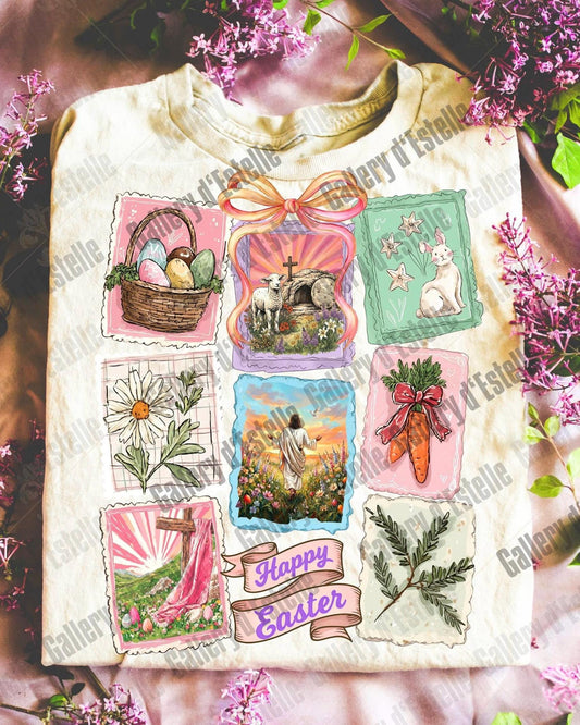 Retro Easter Stamp PNG, Jesus Resurrection Collage Art, Vintage Christian Floral Graphic, Coquette Faith Shirt Design
