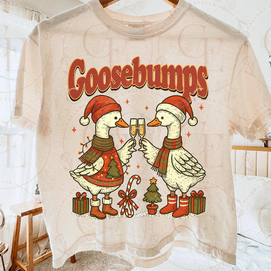 Goosebumps Christmas PNG, Festive Retro Goose Graphic, Cute Farmhouse Holiday Art, Trendy Country Christmas Shirt Design