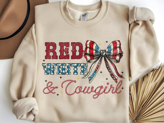 Red White & Cowgirl PNG, Retro Western 4th of July Graphic, Coquette Patriotic Rodeo Shirt Design