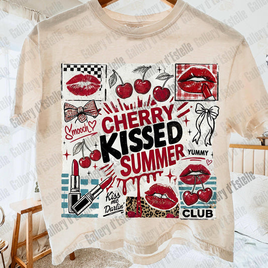 Cherry Kissed Summer PNG, Coquette Cherry Graphic, Trendy Beach Shirt Design