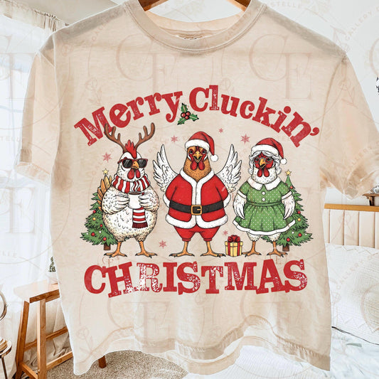 Merry Cluckin Christmas PNG, Funny Festive Chicken Graphic, Retro Farmhouse Holiday Sublimation, Trendy Chick Shirt Design