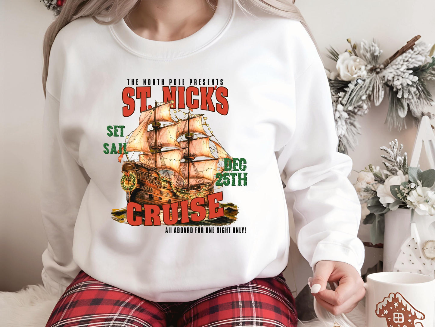 St. Nick's North Pole Cruise PNG, Vintage Christmas Sailing Ship Graphic, Western Cowboy Art, Festive Countrty Shirt Design