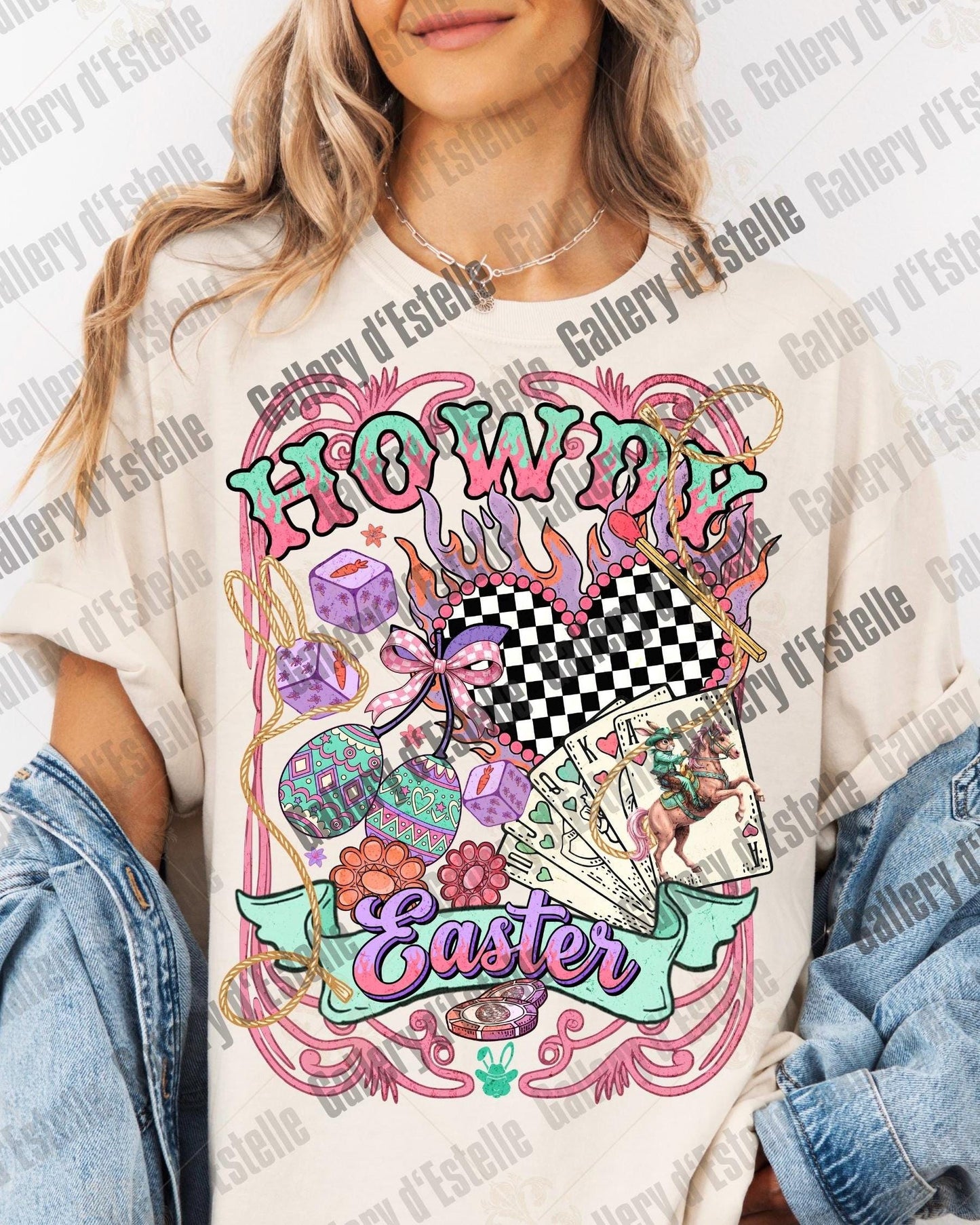 Howdy Easter PNG, Coquette Western Casino Collage, Cowboy Bunny Rodeo Graphic, Edgy Faith Shirt Design