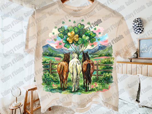 Western St Patrick’s Horse PNG, Lucky Shamrock Rodeo Art, Preppy Country Shirt Design