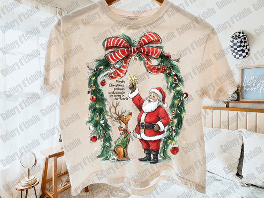 Retro Christmas Wonder PNG, Vintage Santa and Reindeer Graphic, Whimsical Holiday Sublimation, Festive Coquette Shirt Design