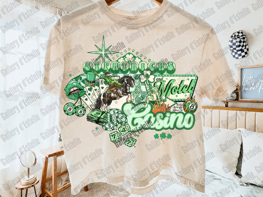 St Patrick’s Day Casino & Motel PNG, Retro Western Lucky Collage, Cowboy Rodeo Graphic, Edgy Country Shirt Design