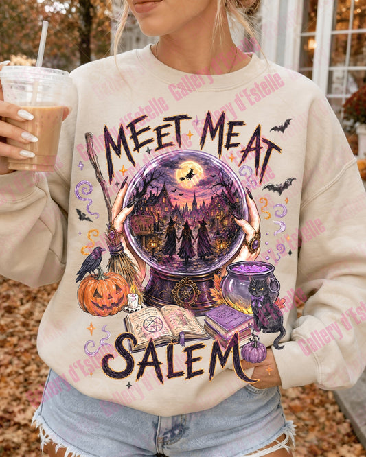 Meet Me At Salem PNG, Retro Front and Pocket Witch Graphic, Spooky Witchcore Halloween Shirt Design