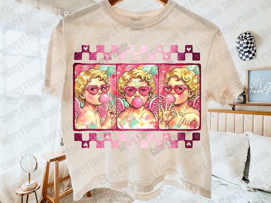 Bubblegum Cupid Valentine PNG, Pink Retro Angel Graphic, Coquette Six-Seven Love Shirt Design