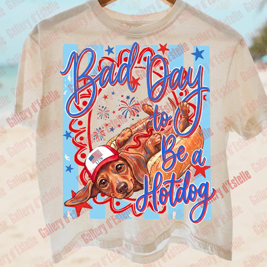 Bad Day to Be a Hotdog PNG, Funny 4th of July Dachshund Design, Patriotic Dog Graphic, Retro Summer Shirt Design
