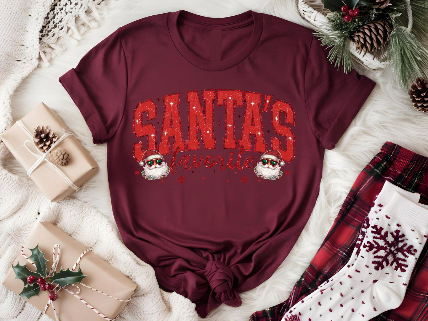Santa's Favorite Christmas PNG, Retro Glitter Holiday Quote Graphic, Cute Festive Shirt Design
