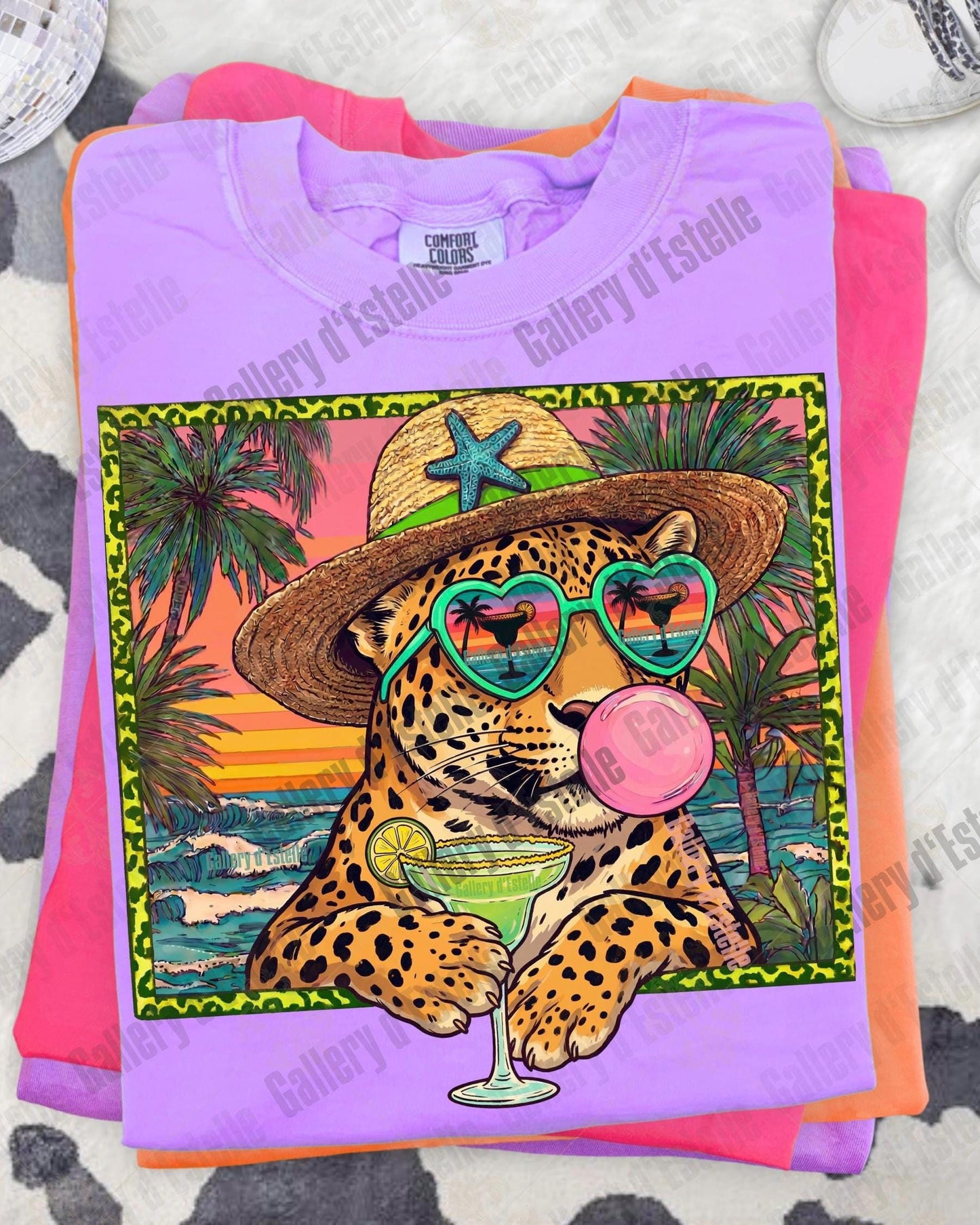 Leopard Summer PNG, Retro Coastal Cheetah Margarita Graphic, Trendy Tropical Beach Shirt Design