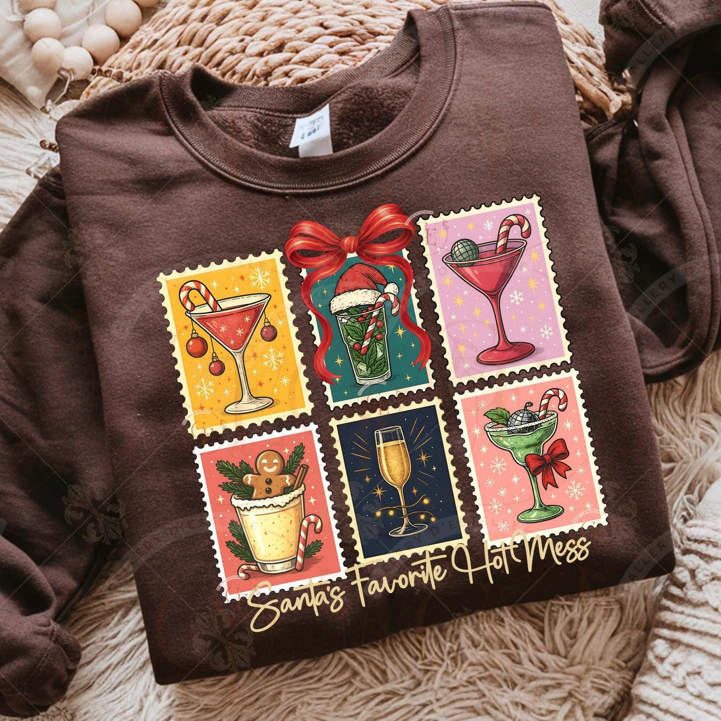 Retro Coquette Christmas Stamp PNG, Festive Santa Cocktail Collage, Holiday Spirit Drinks Graphic, Trendy Girl Christmas Shirt Design