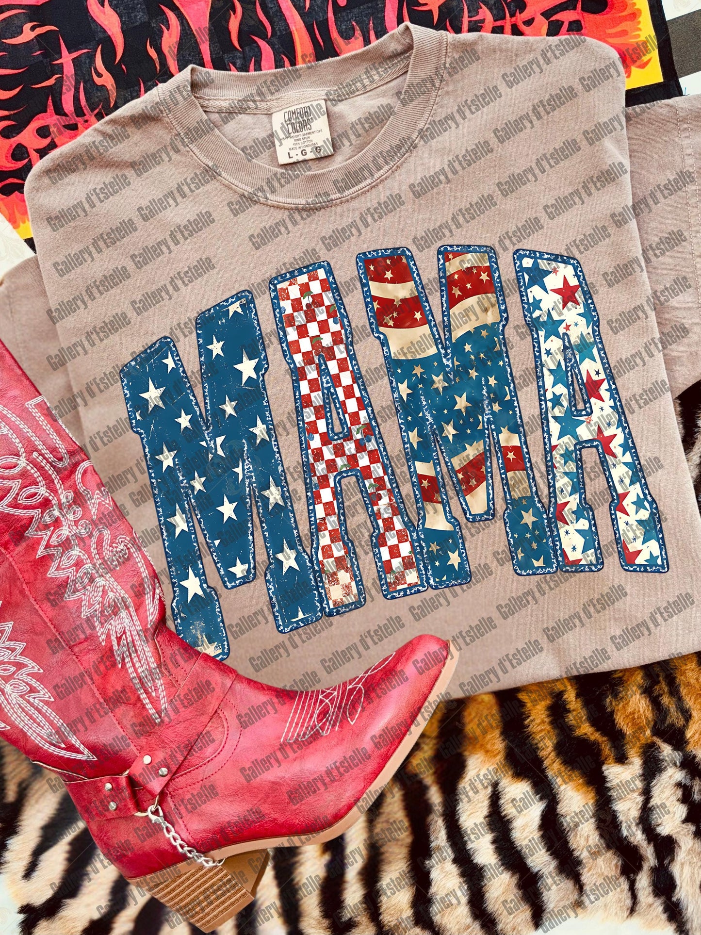 Y2K Patriotic Mama PNG, Preppy Americana Checkered Graphic, Edgy 4th of July Mom Shirt Design
