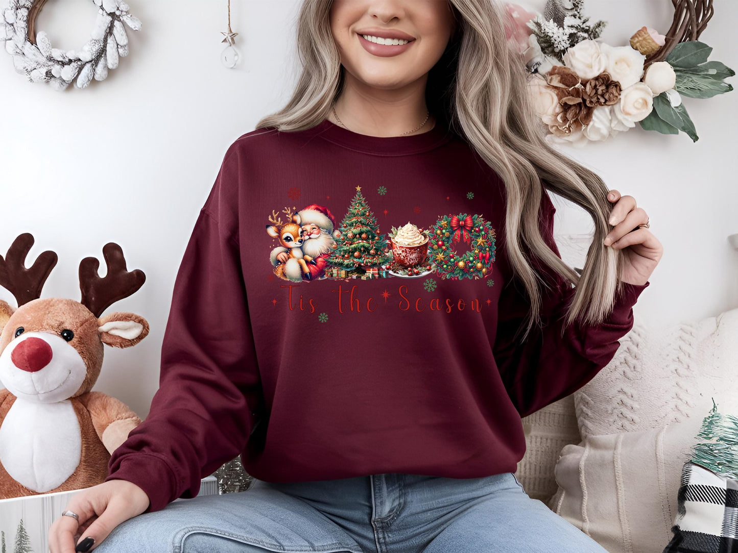 Tis the Season Christmas PNG, Vintage Santa Claus Christmas Tree Coffee Wreath Graphic, Coquette Holiday Shirt Sublimation