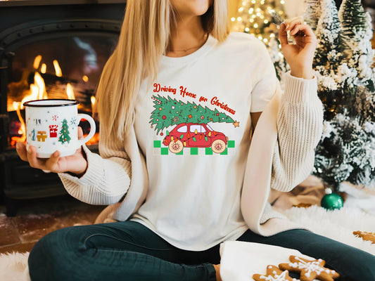 Driving Home for Christmas PNG, Retro Christmas Tree Car Drive Graphic, Cute Holiday Shirt Design