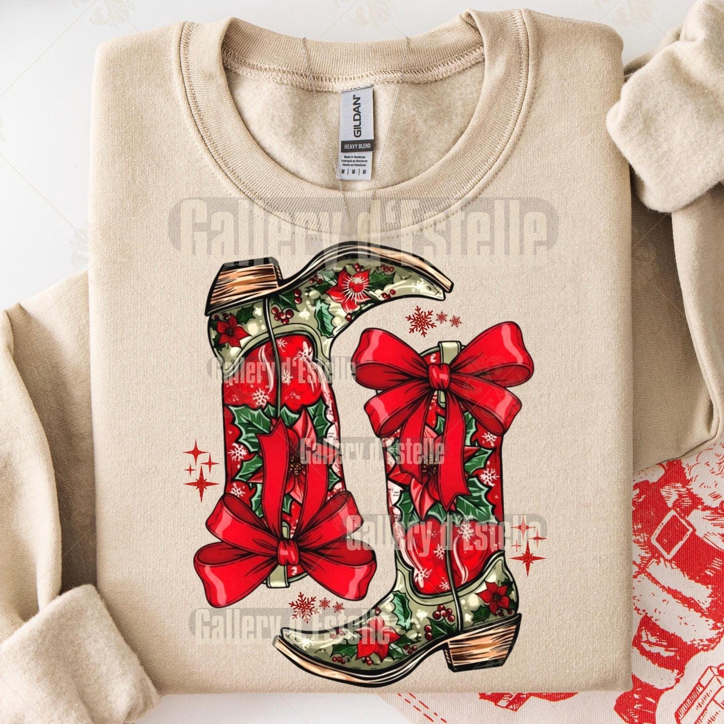 Christmas Howdy Boots PNG, Festive Cowboy Graphic, Coquette Cowgirl Holiday Art, Country Chic Shirt Design