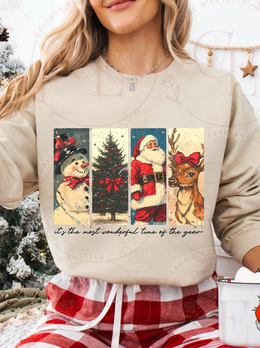 Vintage Christmas Brushstroke PNG, Retro Holiday Collage, Nostalgic Santa Snowman Tree Reindeer Graphic, Festive Shirt Design