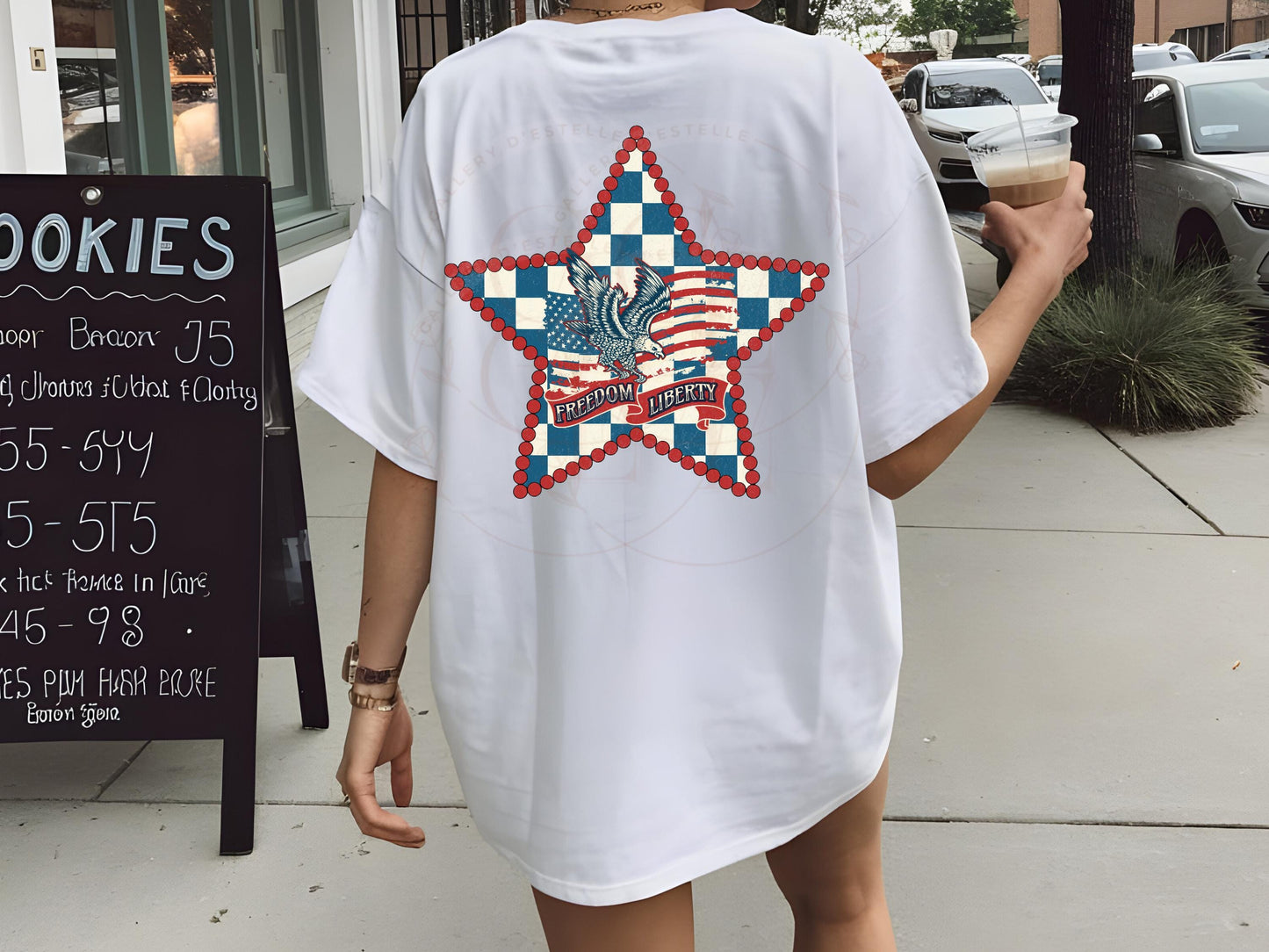 Retro Patriotic Cowgirl PNG, Vintage Checkered Poker Star Graphic, Western 4th of July Shirt Design