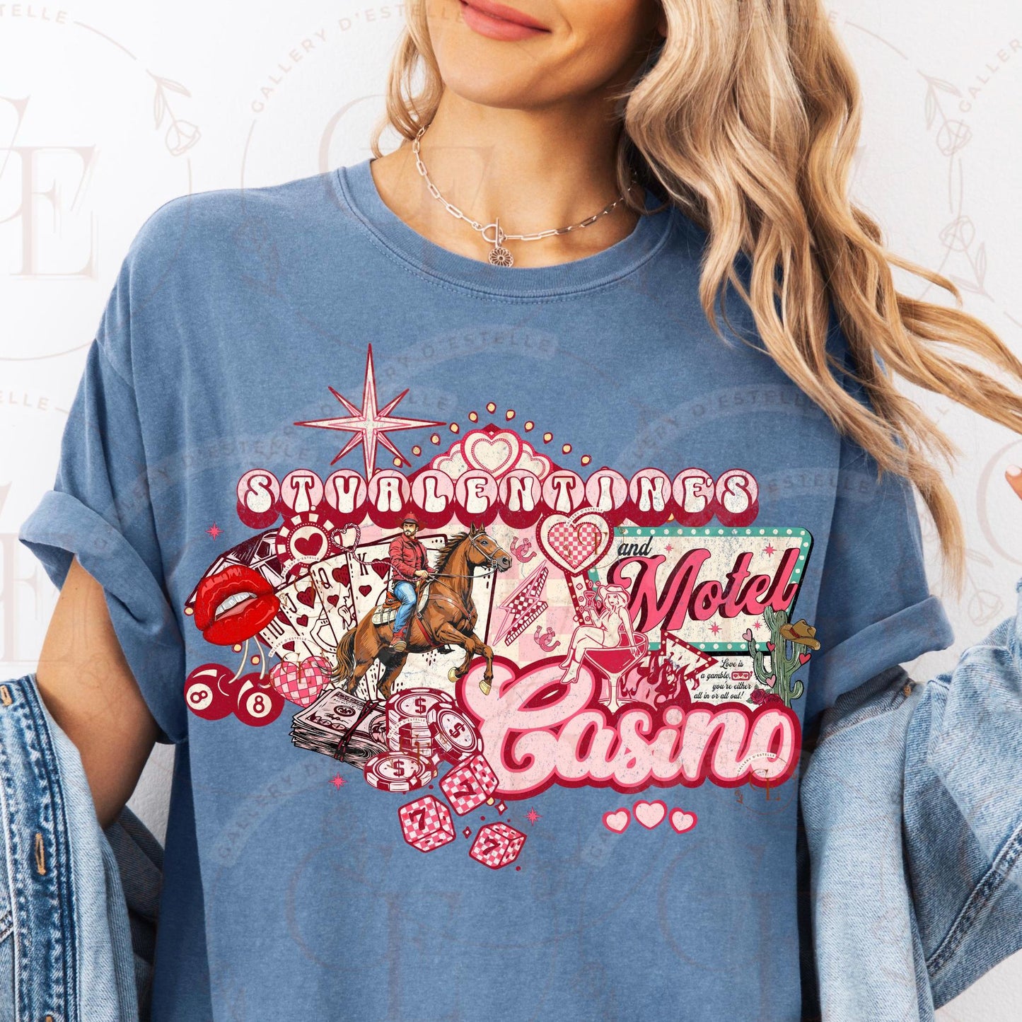 St. Valentines Casino and Motel Western PNG, Retro Vegas Style Collage, Lucky Cowboy Casino Graphic, Edgy Love Shirt Design