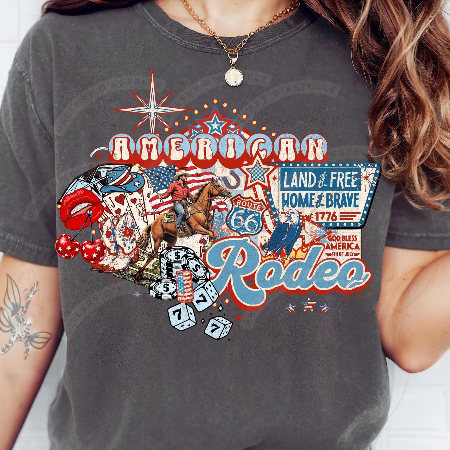 American Rodeo Western Collage PNG, Retro Cowboy Casino Graphic, Patriotic 4th of July Shirt Design