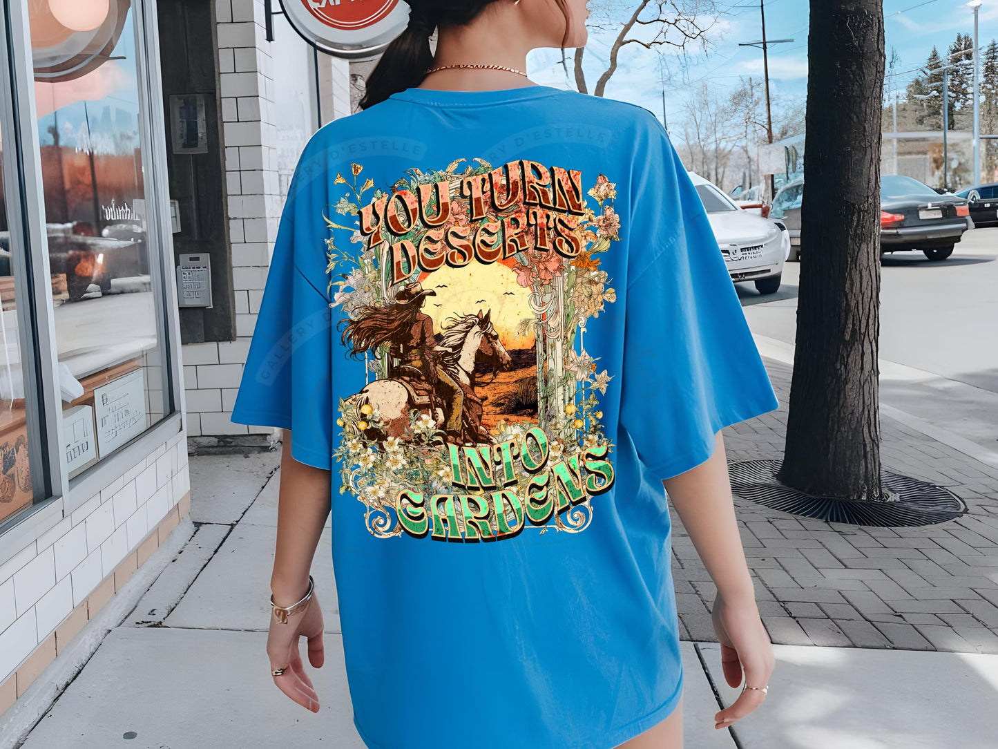 You turn Deserts into Gardens PNG, Boho Western Cowgirl Rodeo Graphic, Floral Wild West Art, Trendy Country Shirt Design
