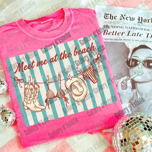 Meet Me at the Beach PNG, Retro Coastal Cowgirl Graphic, Trendy Western Summer Shirt Design