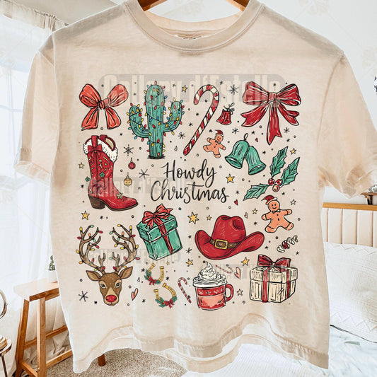 Coquette Cowgirl Christmas Collage PNG, Festive Western Doodle Art, Cowboy Reindeer Holiday Graphic, Trendy Country Shirt Design