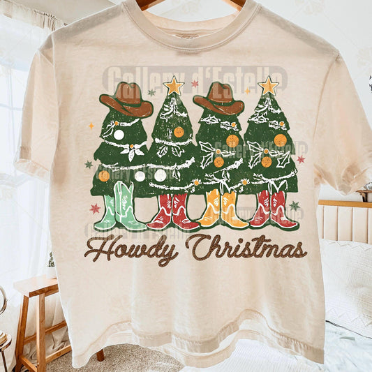 Howdy Christmas Trees PNG, Retro Western Holiday Graphic, Festive Cowboy Art, Trendy Country Shirt Design