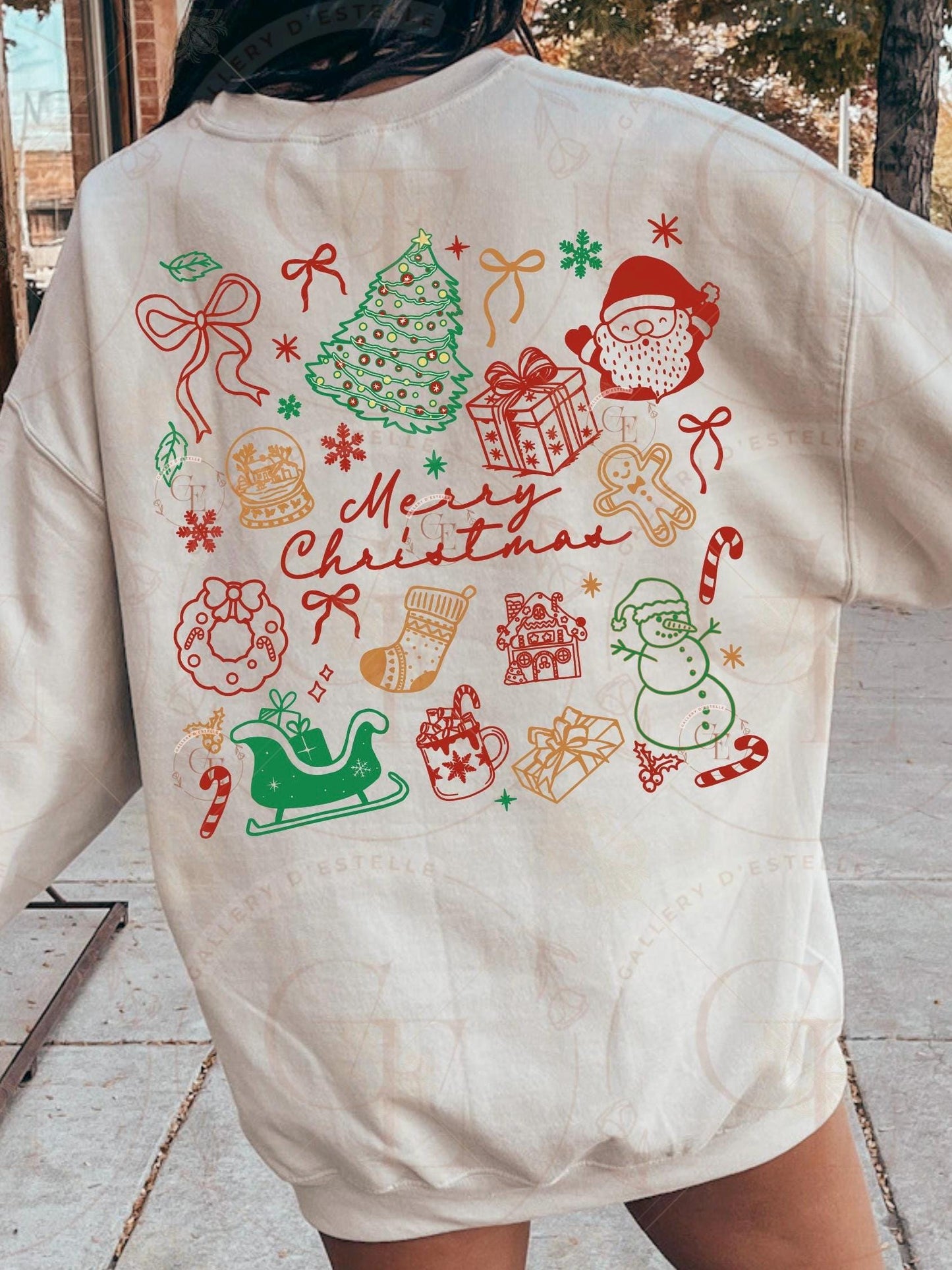 Retro Merry Christmas PNG, Festive Santa Christmas Tree Collage, Trendy Coquette Holiday Shirt Design