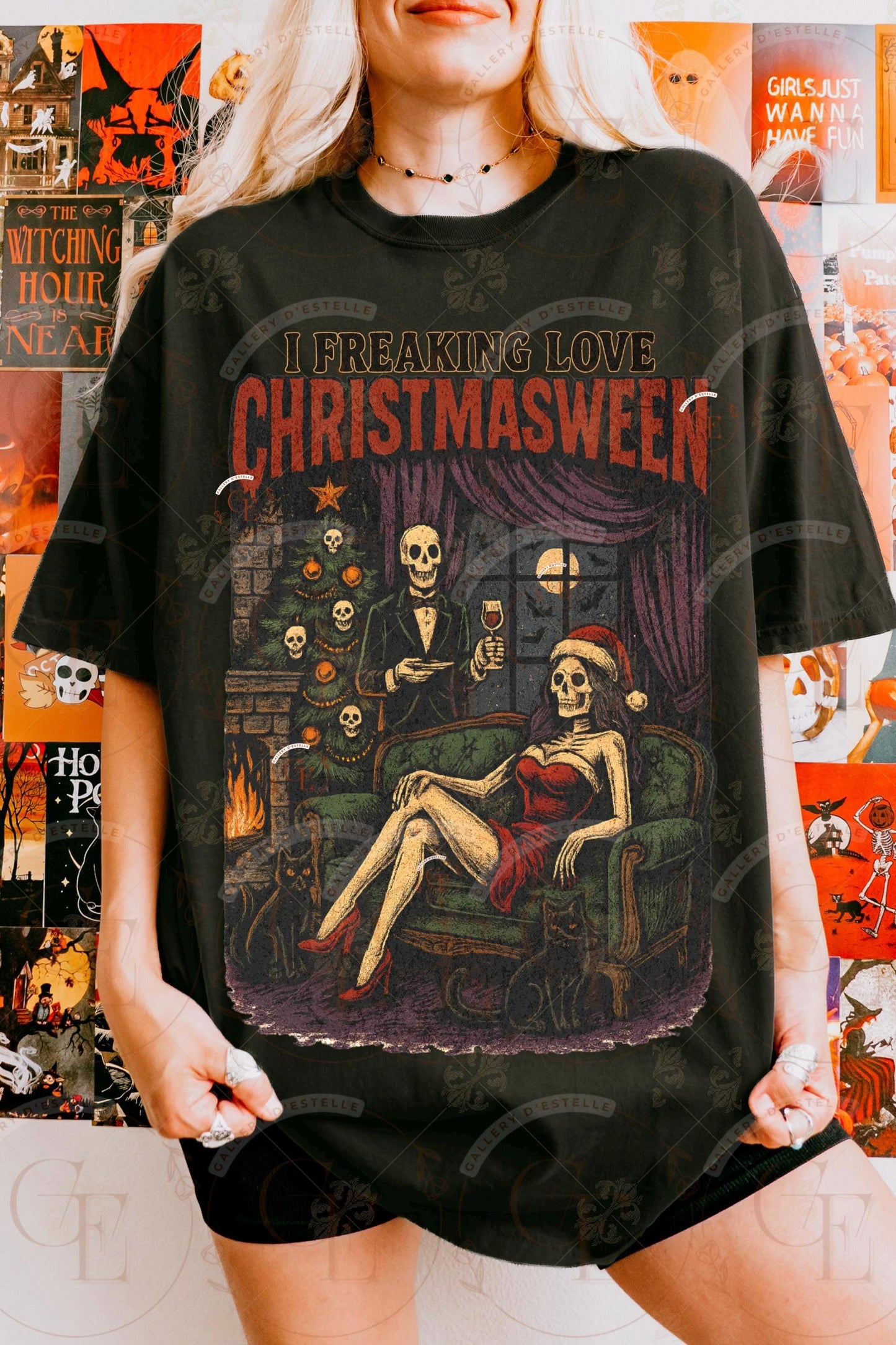I Freaking Love Christmasween PNG, Retro Halloween Skeleton Graphic, Spooky Christmas Art, Gothic Holiday Design, Edgy Horror Shirt Sublimation