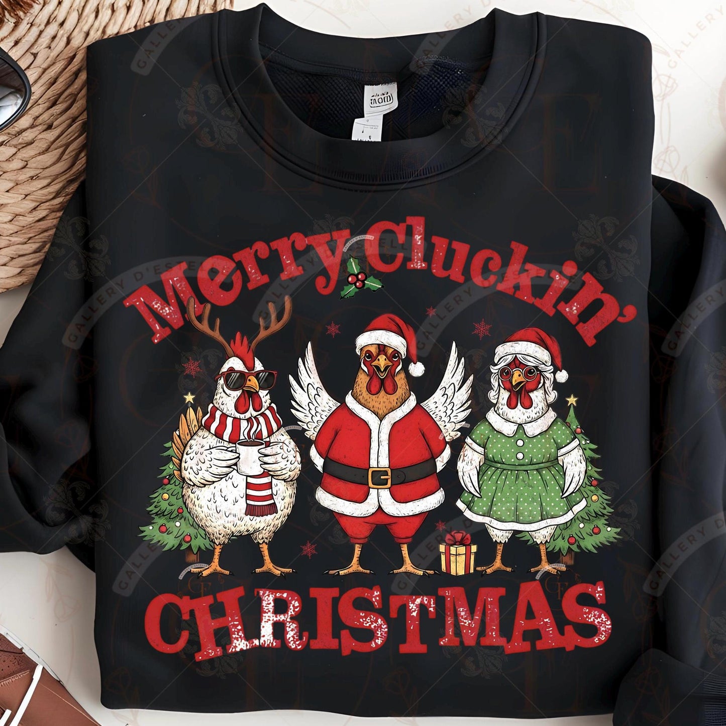 Merry Cluckin Christmas PNG, Funny Festive Chicken Graphic, Retro Farmhouse Holiday Sublimation, Trendy Chick Shirt Design
