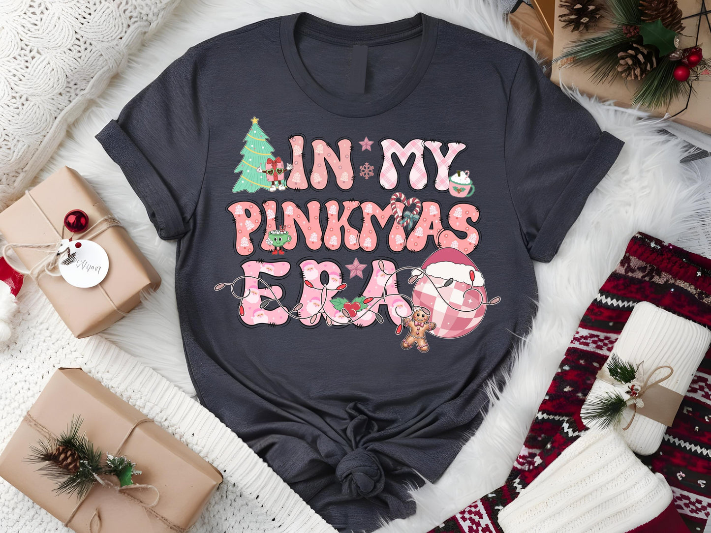 Pink Christmas PNG, In My Pinkmas Era Graphic, Retro Festive Pink Sublimation, Coquette Holiday Shirt Design
