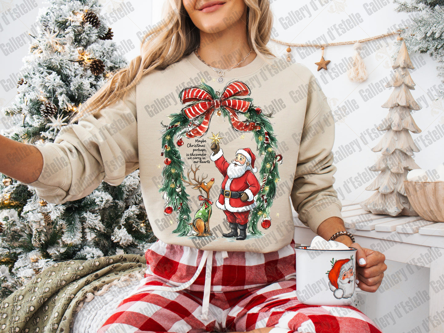 Retro Christmas Wonder PNG, Vintage Santa and Reindeer Graphic, Whimsical Holiday Sublimation, Festive Coquette Shirt Design