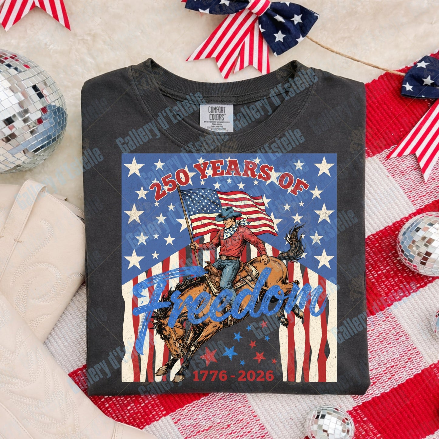 250 Years Of Freedom PNG, Retro Patriotic Cowboy Graphic, Western 4th Of July Shirt Design