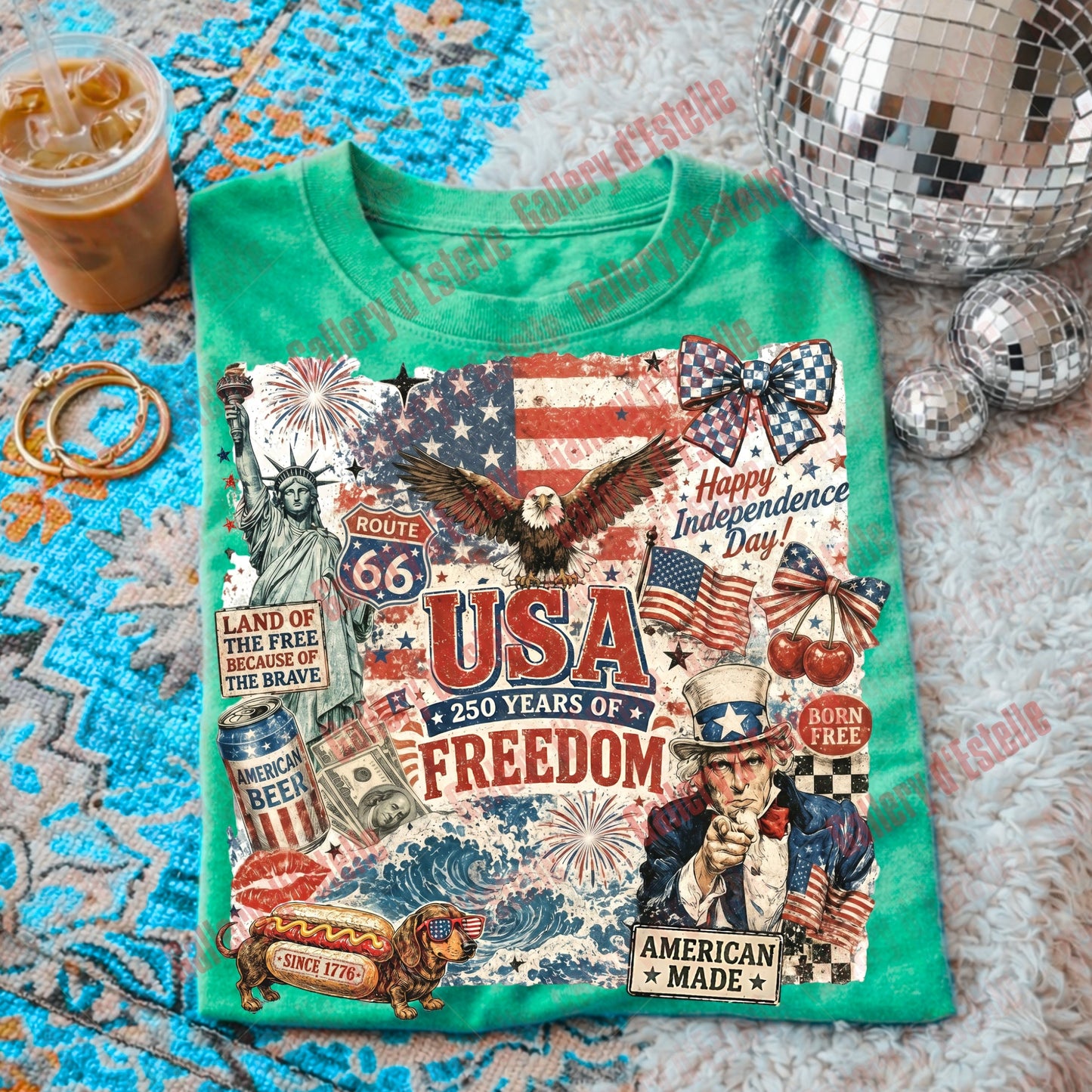 USA Collage PNG, Retro 4th of July Graphic, 250 Years of Freedom, Trendy Patriotic Shirt Design