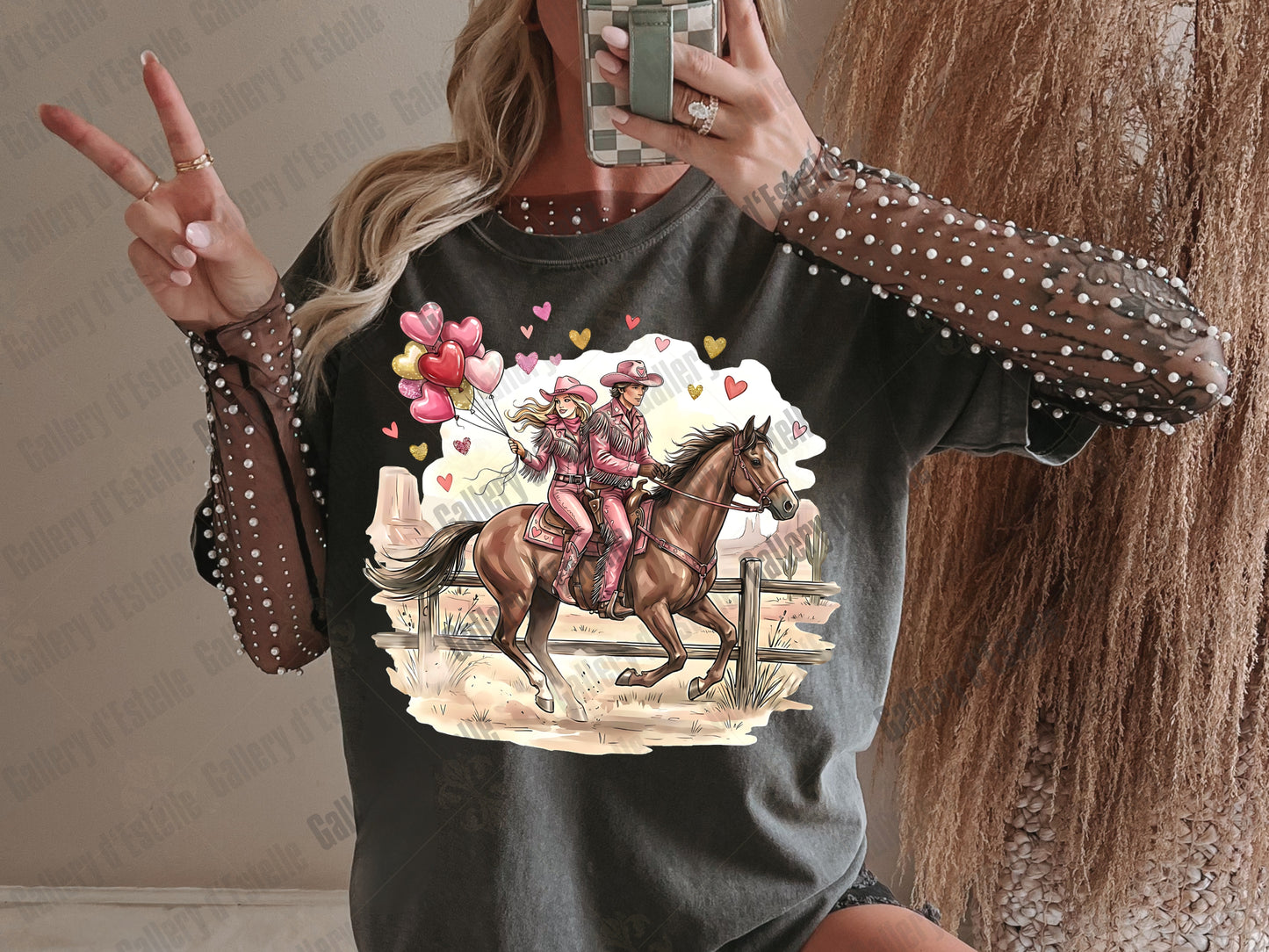 Western Valentine PNG, Retro Cowgirl Love Illustration, Preppy Cowboy Rodeo Graphic, Coquette Shirt Design