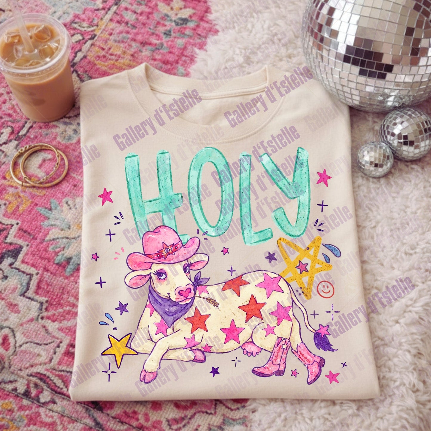 Holy Cow PNG, Retro Cowgirl Summer Graphic, Funny Western Art, Trendy Rodeo Shirt Design