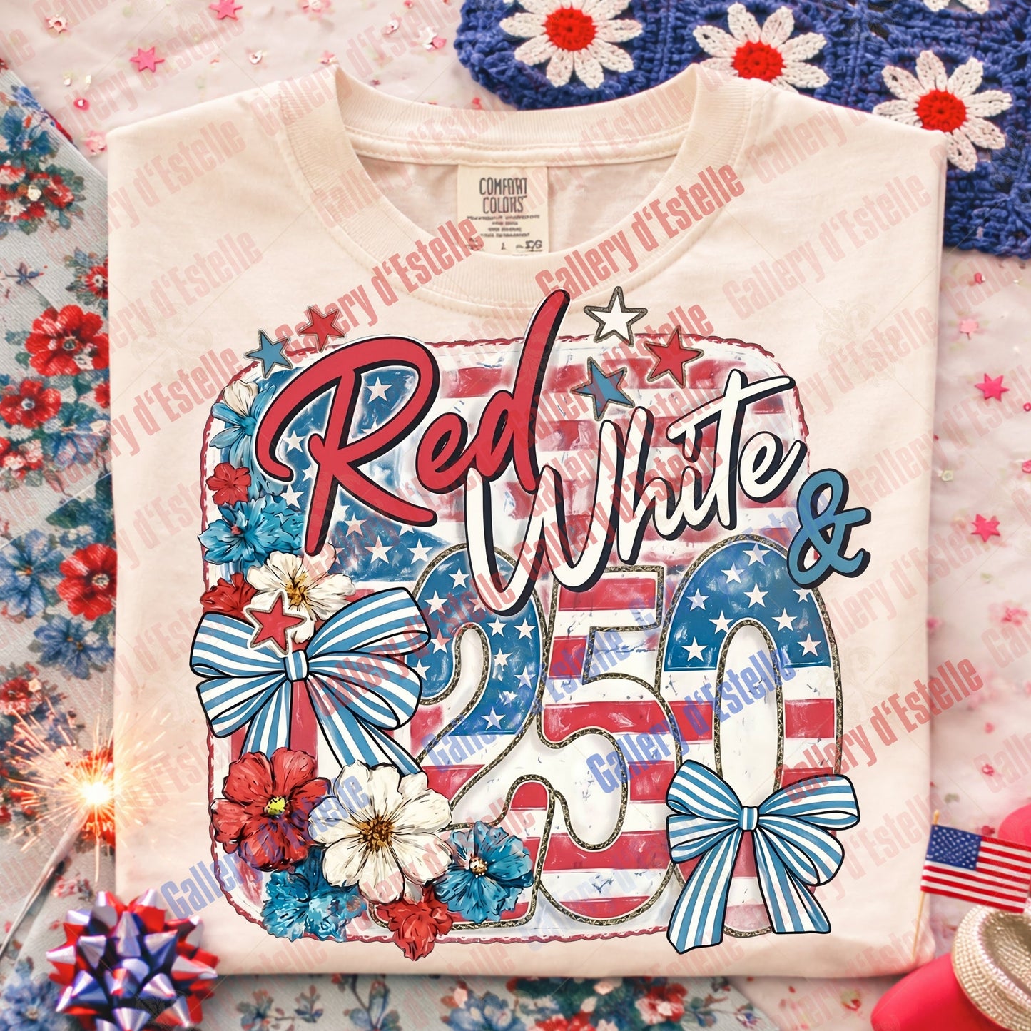 Red White & 250 PNG, Retro Patriotic Bow Graphic, Coquette USA 4th of July Shirt Design