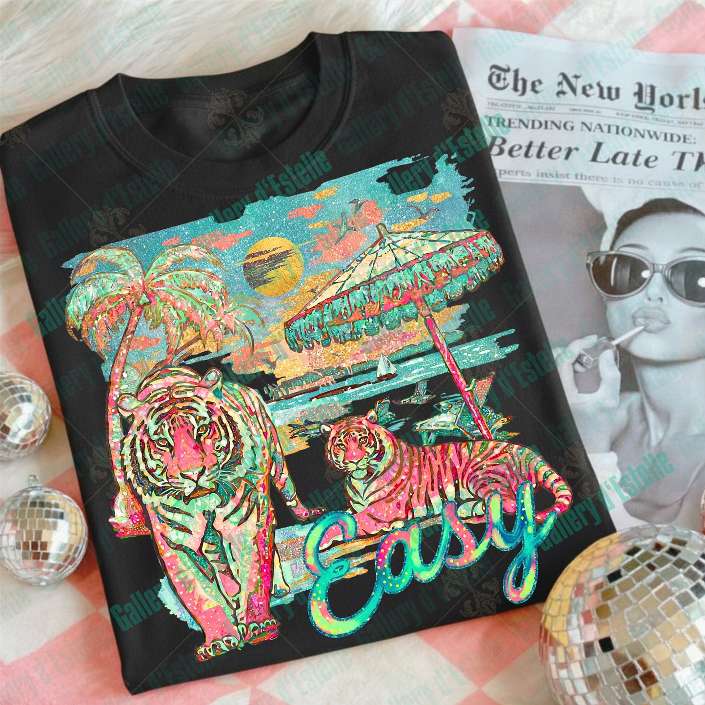 Easy Tiger Summer PNG, Funny Colorful Preppy Coastal Graphic, Trendy Beach Shirt Design