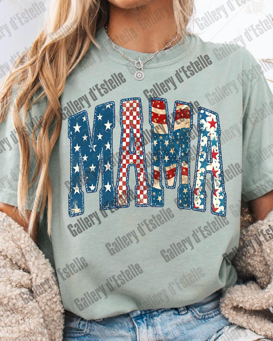 Y2K Patriotic Mama PNG, Preppy Americana Checkered Graphic, Edgy 4th of July Mom Shirt Design