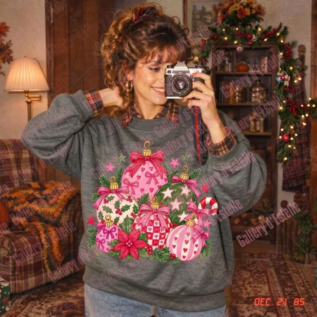 Retro Deck the Halls PNG, Festive Pink Christmas Ornament Graphic, Preppy Holiday Shirt Design