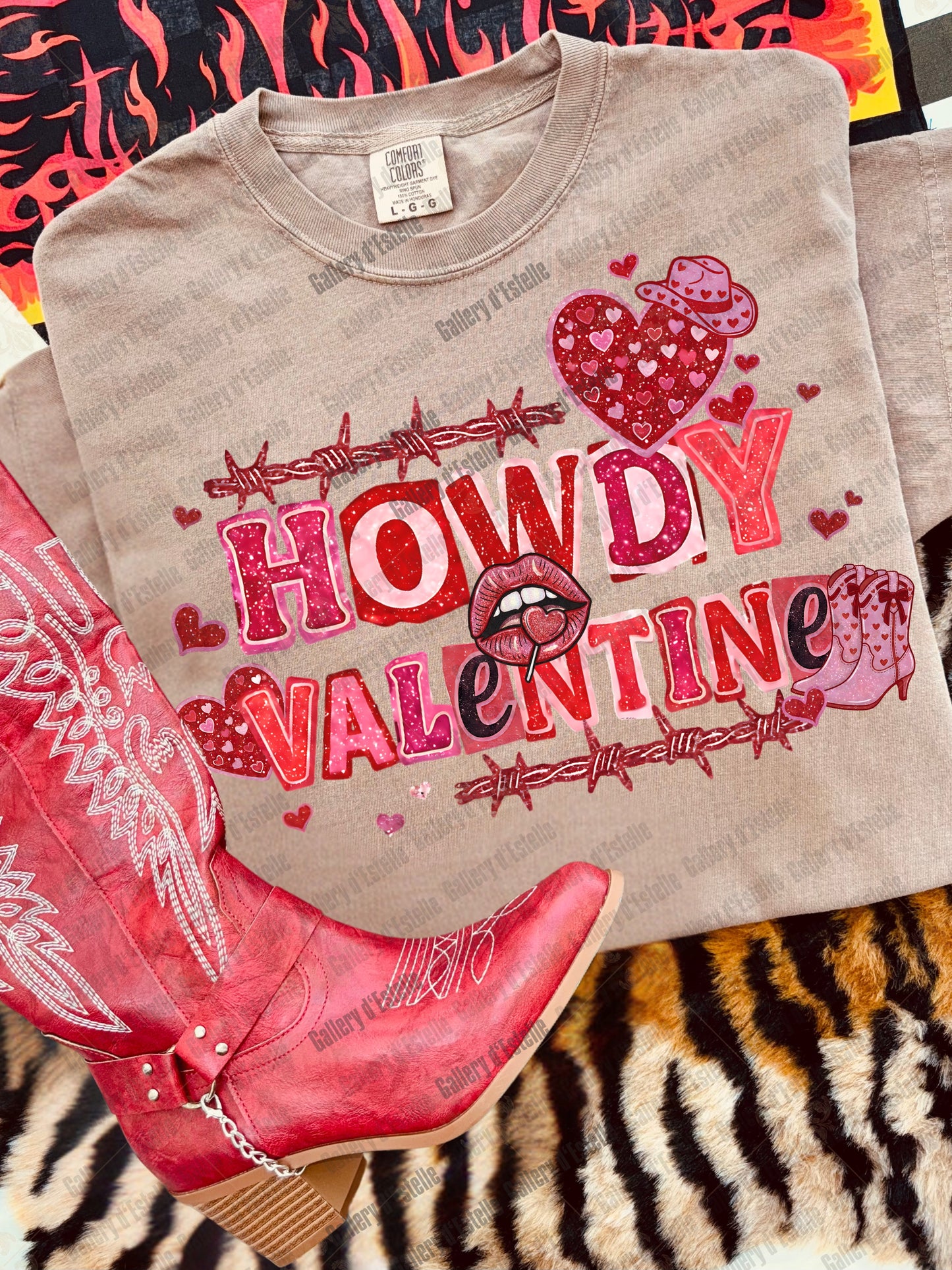 Howdy Valentine PNG, Retro Western Glitter Illustration, Edgy Cowgirl Love Graphic, Coquette VDay Shirt Design