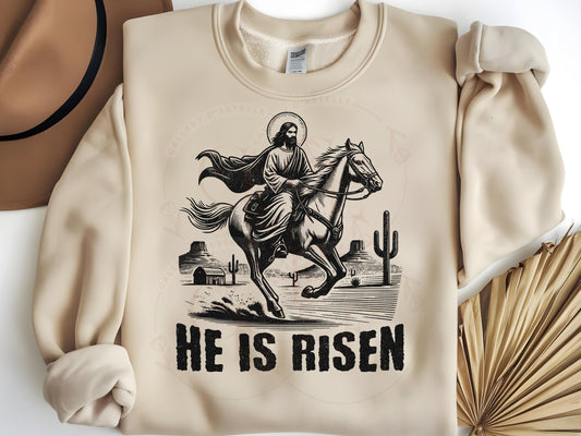 He is Risen PNG, Vintage Western Christian Graphic, Cowboy Jesus Art, Religious Easter Country Shirt Design