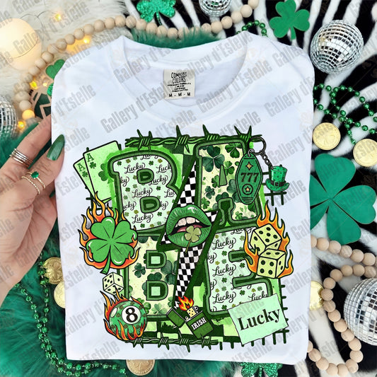 Lucky Babe Collage PNG, Retro Western Casino Art, Shamrock Rodeo Graphic, Edgy St Patrick’s Day Shirt Design