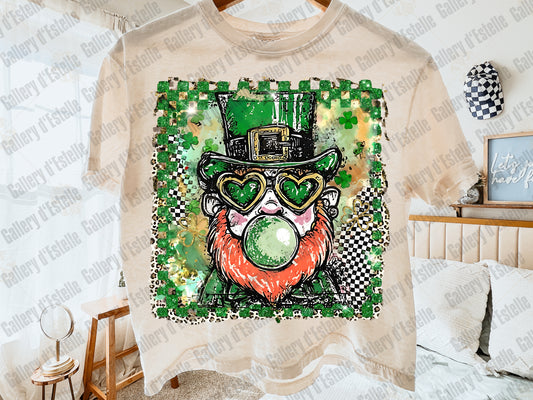 St Patrick’s Leprechaun PNG, Preppy Checkered Leopard Graphic, Lucky Coquette Shirt Design