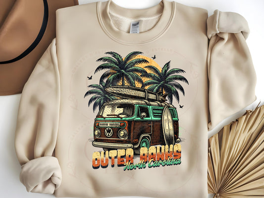Outer Banks North Carolina PNG, Retro Surf Van Art, Beach Camp Life Graphic, Vintage Summer Shirt Design